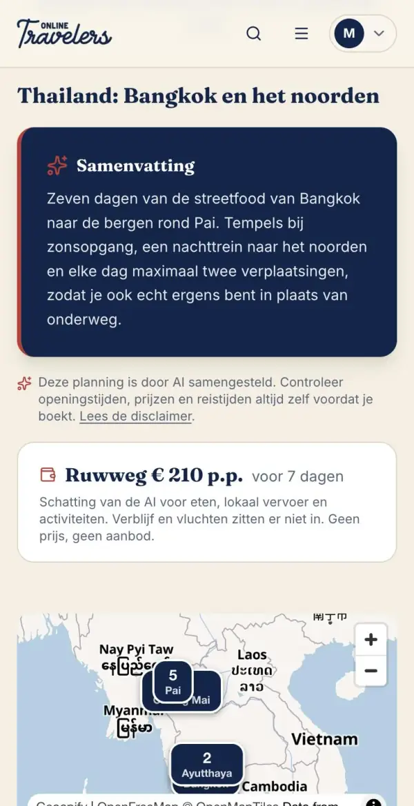 Samenvatting van het reisplan Thailand