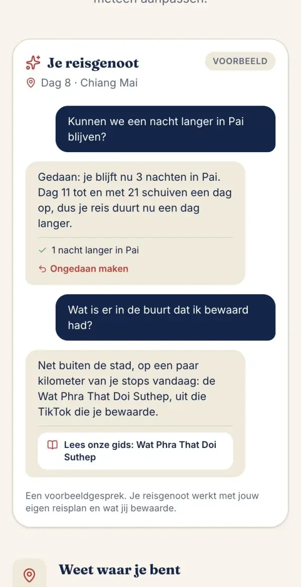Gesprek met de reisgenoot over een nacht extra in Pai